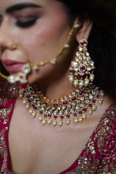 Royal Ruby Kundan Set with Matching Earrings and Maang Teeka